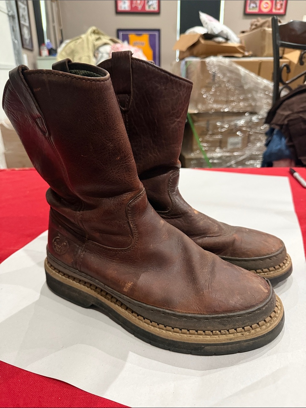 Georgia Boot Brown Leather Work Pull-On Boots